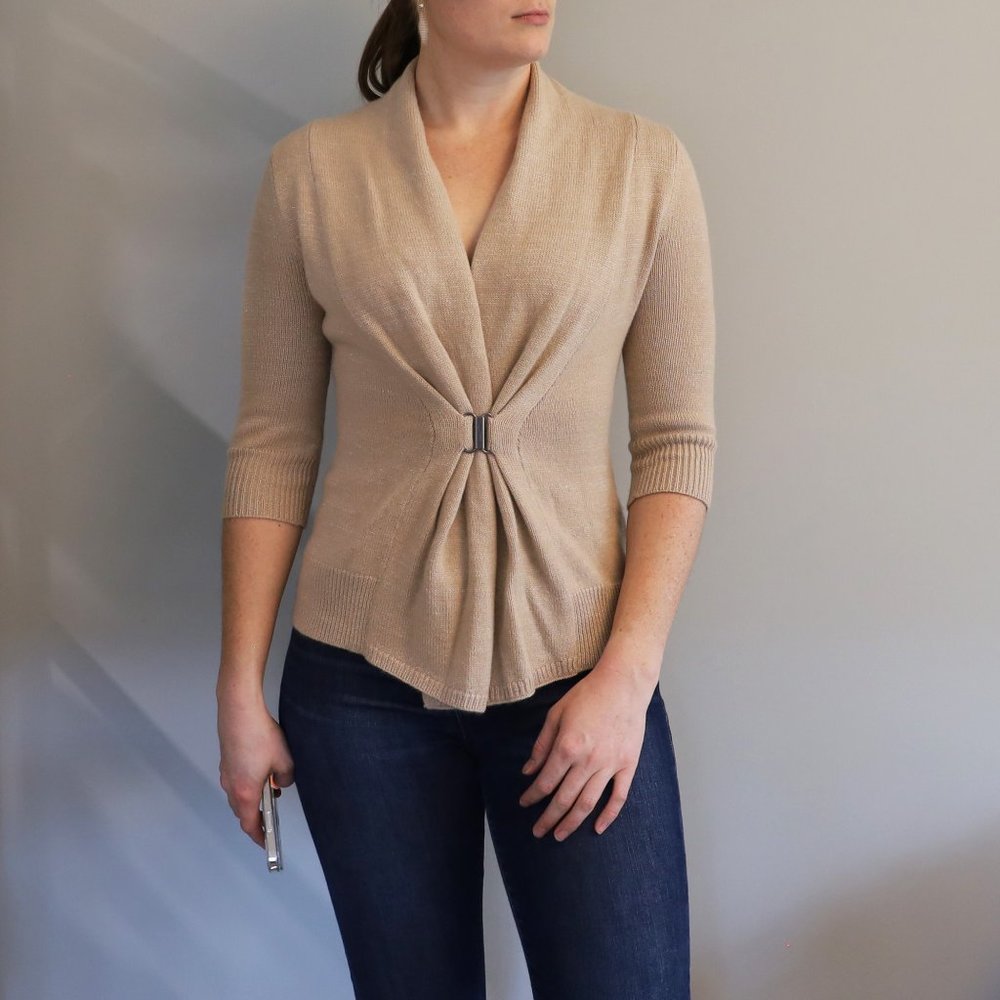 Neiman Marcus Cashmere Collection Gold-Fleck Beige Cardigan